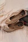 Buy_Stitched Soles_Off White Embellished Gold Dust Embroidered Juttis_at_Aza_Fashions