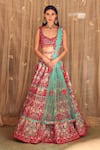 Buy_Shyam Narayan Prasad_Blue Brocade Embroidered Applique Plunge V And Thread Work Bridal Lehenga Set _at_Aza_Fashions