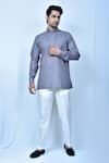 Buy_Samyukta Singhania_Grey Kurta Linen Cotton Solid Slim Fit Short And Pant Set _at_Aza_Fashions