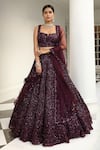 Buy_Miku Kumar_Wine Silk Hand Embroidered Sequin All Over Bridal Lehenga Set  _at_Aza_Fashions