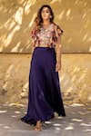 Buy_suruchi parakh_Purple Georgette Embroidery Floral V Neck Hand Crop Top And Pant Set_at_Aza_Fashions