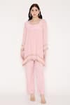 Buy_Bha sha_Pink Tunic Crepe Embroidery Cut Bead U Neck Aastha Placement And Pant Set _at_Aza_Fashions