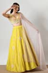 Buy_Salt and Spring_Yellow Chanderi Hand Embroidery Geometric Pattern Plunge V Lehenga Set  _at_Aza_Fashions