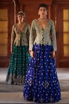 Buy_Mrunalini Rao_Blue Jacket Raw Silk Embroidered Resham Cherry Blossom Lehenga Set  _at_Aza_Fashions