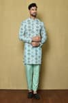 Buy_Samyukta Singhania_Blue Viscose Chikankari Tree Pattern Kurta And Pant Set _at_Aza_Fashions