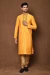 Buy_Naintara Bajaj_Yellow Kurta Raw Silk Embroidered Straight Pattern With Churidar _at_Aza_Fashions