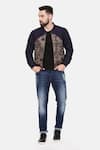 Buy_Mayank Modi - Men_Blue Cotton Printed Floral Quilted Bomber Jacket _at_Aza_Fashions