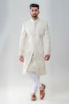 Buy_Amrit Dawani_Ivory Raw Silk Embellished Floral Geometric Sherwani Set _at_Aza_Fashions