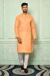 Buy_Nazaakat by Samara Singh_Peach Cotton Mandarin Collar Straight Kurta Set_at_Aza_Fashions