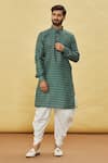 Buy_Arihant Rai Sinha_Green Silk Printed Bouquet Kurta And Dhoti Pant Set _at_Aza_Fashions