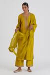 Lajjoo C_Yellow Silk Embroidered Dori Round Arshia Kurta And Pant Set _Online_at_Aza_Fashions