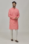 Buy_Arihant Rai Sinha_Orange Kurta Soft Cotton Printed Geometric Full Sleeve Set _at_Aza_Fashions