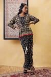 Buy_Soup By Sougat Paul_Black Cotton, Silk Embroidery Round Zahra Printed Draped Dress And Jacket Set _at_Aza_Fashions