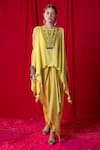 Buy_Enech_Yellow Shimmer Georgette Embellished Kimono Cape And Draped Skirt Set  _at_Aza_Fashions