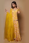 Buy_Ahi Clothing_Yellow Natural Crepe Digital Print Geometric Patterns V Short Kurta Lehenga Set _at_Aza_Fashions