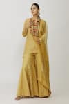 Buy_Neeta Bhargava_Gold Organza, Cotton, Tissue, Lycra Embroidery Hand Yoke Kurta Gharara Set _at_Aza_Fashions