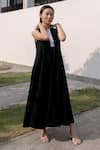 Buy_Kavya Singh Kundu_Black Cotton Plain Round Flowy Maxi Dress  _at_Aza_Fashions