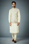 Buy_Gargee Designers_Cream Cotton Silk Embroidery Floral Bundi And Kurta Set _at_Aza_Fashions