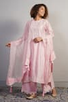 Buy_Samant Chauhan_Pink Cotton Silk Embroidered Aari Round Straight Kurta Set_at_Aza_Fashions