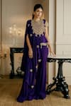Buy_Nehha Nhata_Purple Silk, Georgette Embroidery Asymmetric Peplum Cape With Gharara _at_Aza_Fashions