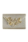 Buy_Kokommo_Silver Embellished Bead Metallic Baroque Clutch _at_Aza_Fashions