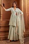 Buy_PREEVIN_Blue Angrakha Cotton Mulmul And Dupatta Tulle & Layered Anarkali With  _at_Aza_Fashions