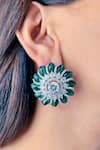 Shop_Prerto_Green Stone Flora Carved Stud Earrings _at_Aza_Fashions