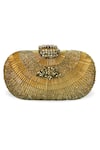 Buy_Puro Cosa_Gold Embellished Digger Clutch_at_Aza_Fashions