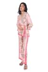 Buy_Monisha Jaising_Pink Fuji Silk Printed And Embroidered Ornamental Wrap Kurta & Pant Set  _at_Aza_Fashions