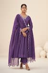 Buy_Hirika&Dhruti_Purple Kurta And Pant: Cotton Silk Embroidery Mirror Hand Anarkali Set For Women_at_Aza_Fashions