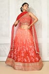 Buy_Samyukta Singhania_Orange Blouse Banglori Silk Print Floral Square Neck Vintage Lehenga Set _at_Aza_Fashions