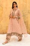 Buy_Label Niti Bothra_Pink Pure And Handwoven Banarasi Silk Embroidery Rosette & Floral Kurta Set _at_Aza_Fashions