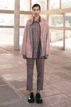 Buy_Urvashi Kaur_Brown Handloom Cotton Embroidery Collared Brick Geometric Block Print Jacket _at_Aza_Fashions