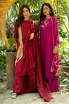 Buy_LABEL SHRISTI CHETANI_Maroon Dola Silk Hand Embroidered Round Paneled A-line Kurta Set _at_Aza_Fashions