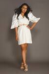 Buy_Deepika Arora_White Roma Cut Work Embroidered Sleeve Draped Dress_at_Aza_Fashions