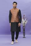 Buy_Aryavir Malhotra_Maroon Bundi Jacquard Banarasi Silk Floral Pattern Mandarin Collar And Kurta Set _at_Aza_Fashions