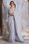 Buy_Nitika Gujral_Grey Saree Pure Georgette And Blouse Art Organza & Crystal Work With _at_Aza_Fashions