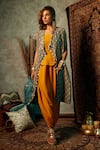 Buy_Esha L Amin_Multi Color Viscose Crepe Printed Small Square Open Long Jacket  _at_Aza_Fashions