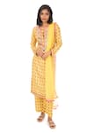 Buy_Monisha Jaising_Yellow Cotton Silk Printed Floral Round Kurta Pant Set  _at_Aza_Fashions