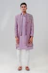 Amrit Dawani_Purple Silk, Cotton Embroidery Flower Vine Jacket Kurta Set _Online_at_Aza_Fashions
