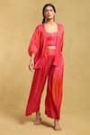 Buy_Ritu Kumar_Pink Dehri Satin Printed Streak Scoop Neck Striped Shrug And Palazzo Set _at_Aza_Fashions