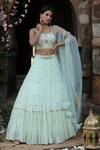 Buy_Nitisha Kashyap Official_Green Georgette, Net, Silk Beads, Mirrors, Zari Embroidered Tiered Lehenga Set _at_Aza_Fashions