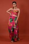 Buy_Rimi Nayak_Pink Modal Satin Printed Flower Chrysanthemum Floral Draped Skirt  _at_Aza_Fashions