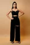 Buy_Ahi Clothing_Black Imported Velvet Embroidery Cutdana Sweetheart Stone Corset And Pant Set _at_Aza_Fashions