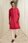 Buy_Sawan Gandhi_Pink Kurta Ghicha Organza And Pant Raw Silk Embroidery Cutdana Set _at_Aza_Fashions