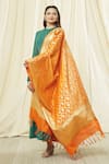 Buy_Samyukta Singhania_Orange Banarasi Art Silk Woven Floral Pattern Dupatta _at_Aza_Fashions