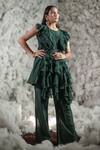 Buy_Negra Elegante_Green Organza, Chanderi Round Ruffle Top And Pant Set_at_Aza_Fashions