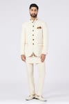 Buy_S&N by Shantnu Nikhil_Off White Poly Blend Embroidered Patchwork Collar Bandhgala _at_Aza_Fashions