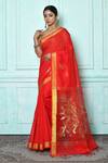 Buy_Adara Khan_Red Silk Cotton Floral Pattern Zari Work Saree_at_Aza_Fashions