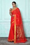 Buy_Samyukta Singhania_Red Silk Cotton Floral Pattern Zari Work Saree _at_Aza_Fashions